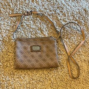 GUESS Brown Tan Logo Crossbody Bag